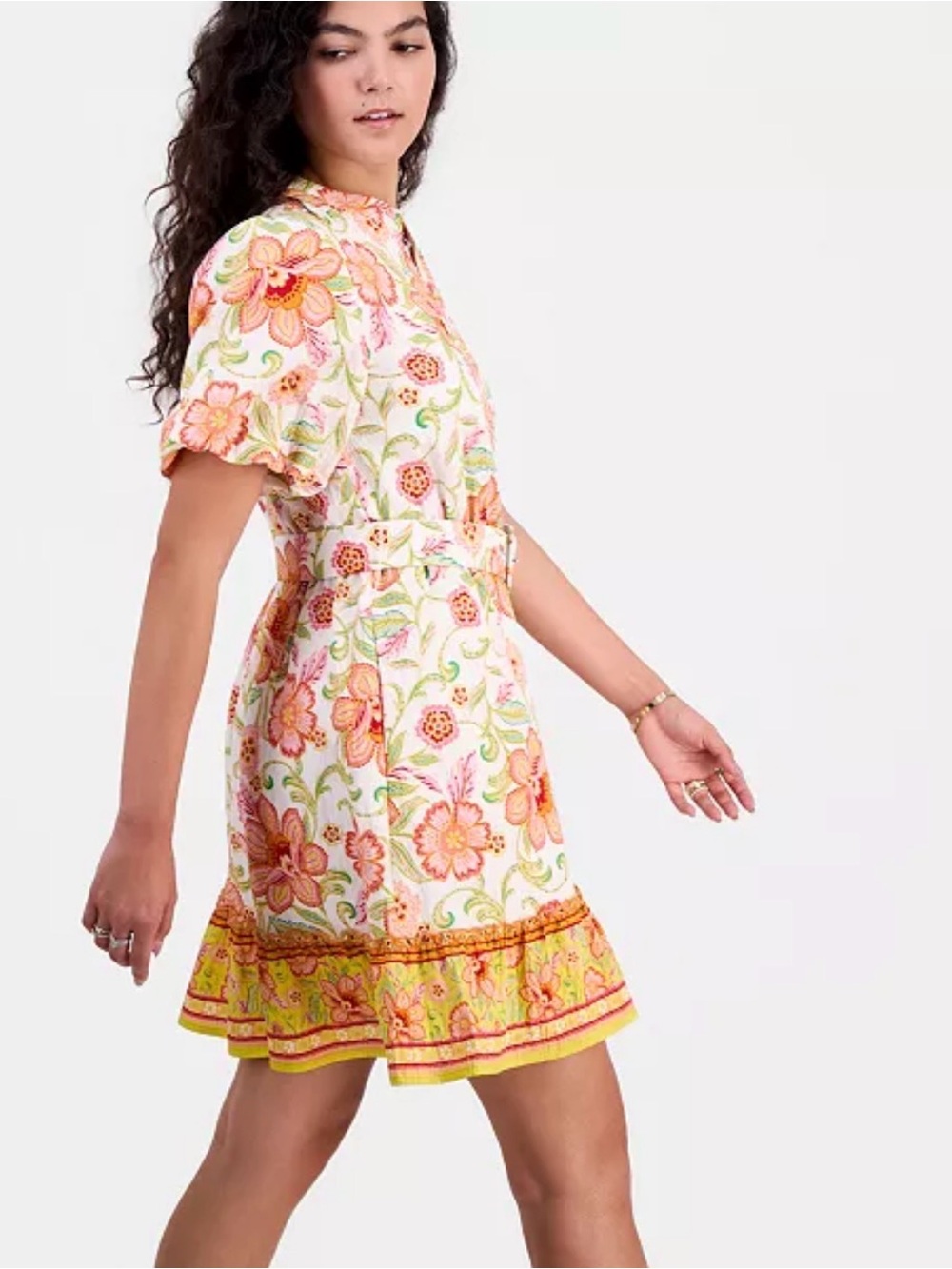 Sam Edelman White Mini Dress with Pink and Yellow Floral Print